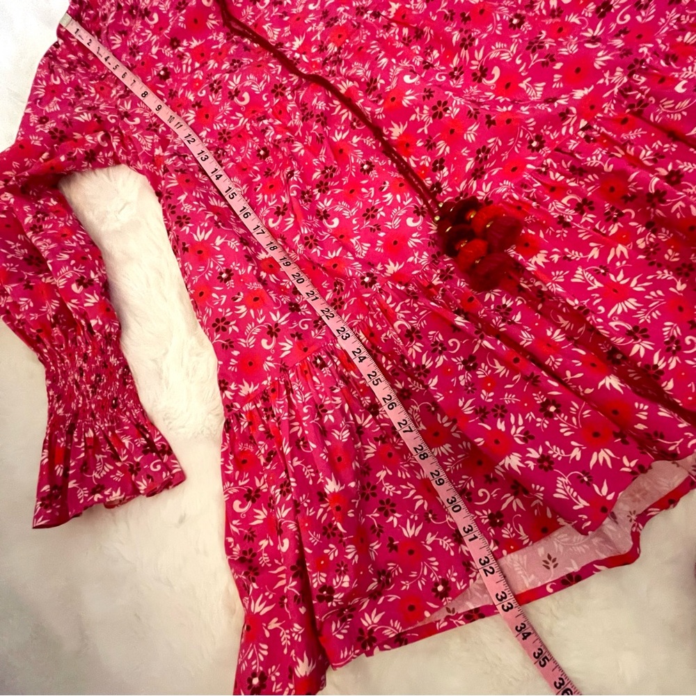 FIGUE Bella French Pink Floral Print Tiered Cotton Mini Baby Doll Dress - Picture 14 of 16